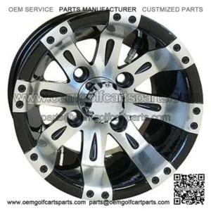 10" Golf Cart Wheel, Machined Silver + Black, 10x7 ET-25
