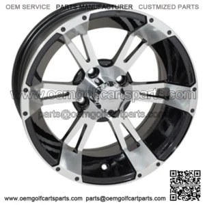 Set of 4 Golf Cart Yellow Jacket 14 inch Machined & Black Wheel 3:4 Offset