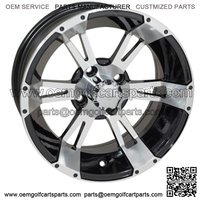 Set of 4 Golf Cart Yellow Jacket 14 inch Machined & Black Wheel 3:4 Offset