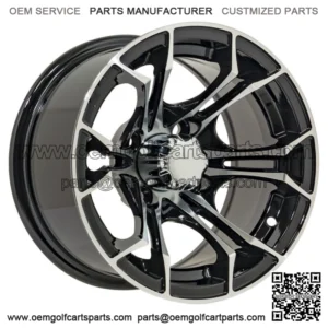 12 inch Machined and Black Golf Cart Wheel | 3:4 Offset | 4x4 Bolt