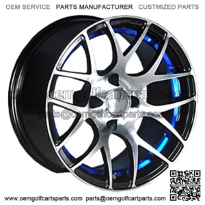 Set of 4 Golf Cart Pursuit 14 inch Machined and Blue Wheel With 3:4 Offset