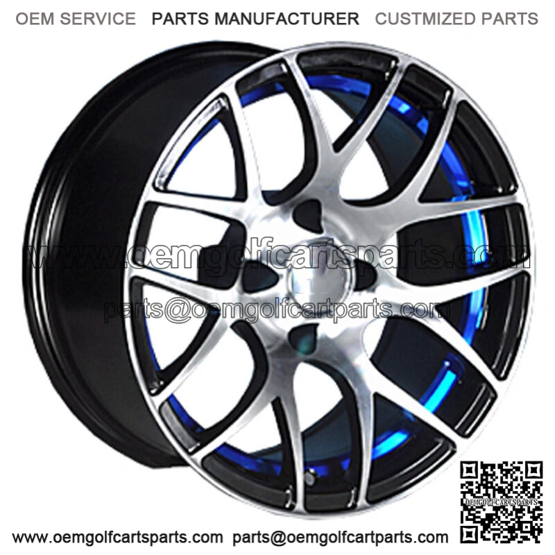 Set of 4 Golf Cart Pursuit 14 inch Machined and Blue Wheel With 3:4 Offset