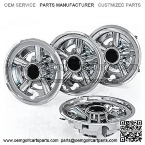 Golf Cart SS Wheel Covers Hub Caps for EZGO, Club Car, Yamaha - 8 Inch Snap-on Installation, Chrome, Set of 4
