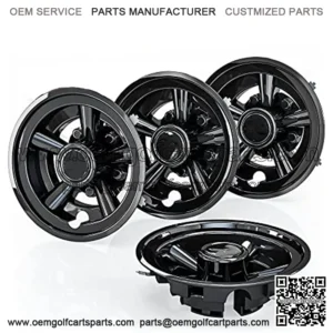 Golf Cart Wheel Covers Hub Caps for EZGO, Club Car, Yamaha - 8 Inch Snap-on Installation, Black, Set of 4