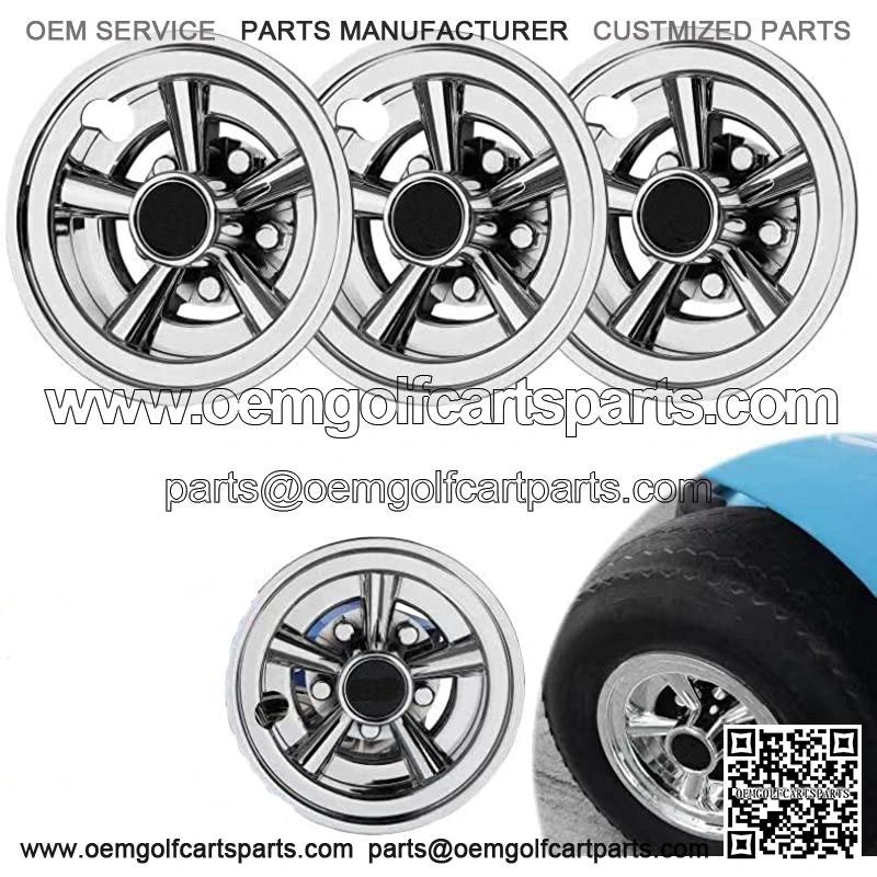 Golf Cart Wheel Covers Hubcaps, 8 Inch Chrome Golf Cart Hub Caps Snap-on Installation (Set of 4), Fits EZGO Yamaha Club Car