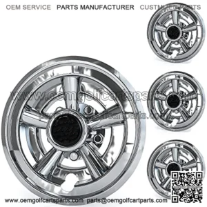 Golf Cart Wheel Covers 8" Set of 4 SS Chrome Hubcap for Golf Cart Club Car E-Z-GO Yamaha Wheel Hubcaps - Silvery