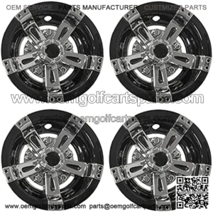 10 Inch Golf Cart Wheel Covers | Black and Chrome Hubcaps