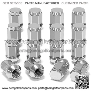 Colf Cart Chrome Wheel Lug Nuts for Club Car & EZGO, 1/2"-20 Size, OEM# 14723-G1, 1010984, 14723-G1, 16 Pack