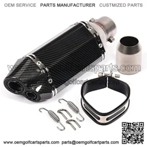 Motorcycle Dual Outlet 12.2" Universal Exhaust Muffler Carbon Pattern Stainless Steel Slip on 2" Inlet with 38 to 51mm Welding Adaptor NO DB Killer Silencer