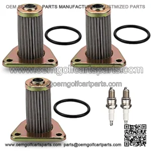 26591G01 Oil Filter Compatible With 1991- 2008 EZGO 4 Cycle 295CC 350CC 295 CC 350 CC Golf Cart Parts (Pack of 3) With Spark Plug