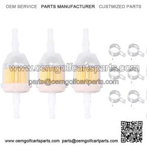 3 Pack Fuel Filter and 6X Clamps Replacement for 25 050 22-S for AM116304 GY20709 for 109585 for Bobcat 38666 Universal 120436 for 21541500 for Toro 98021