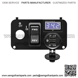 3 in 1 Multifunctional Integrated Panel with DC 12V-90V 4.2A Dual USB Charger Sockets, LED Wide Range Voltmeter & Forward Reverse Switch, Golf Cart Accessories for EZGO TXT, PDS & Medalist