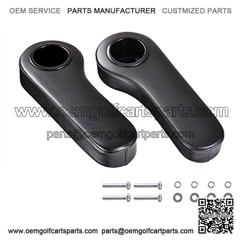 2pcs Universal Golf Cart Armrest Cushion with Cup Holder PU Covered Compatible with Club Car Rear Seats Accessories