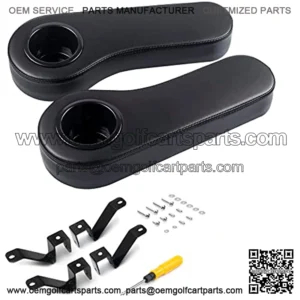 Golf Cart Armrest with Cup Holder, Add Conjoined Support, Sturdy Without Tilting, No Drilling, for Club Car EzGo Yamaha Rear Seat Kit