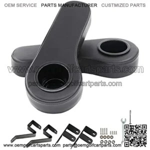 Golf Cart Armrest with Cup Holder, Golf Cart Rear Seat Cup Holder, Compatible with EZGO/Club Car/Yamaha, No Drilling, Sturdy Brackets and Assembly Tools