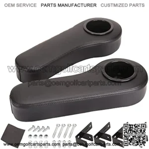 Golf Cart Armrest with Cup Holder for Rear Seat Club Car EZGO Yamaha, Arm Rest with Upgrade Support Frame No Drilling Required - Black/Beige