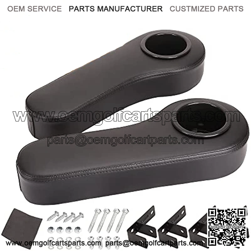 Golf Cart Armrest with Cup Holder for Rear Seat Club Car EZGO Yamaha, Arm Rest with Upgrade Support Frame No Drilling Required - Black/Beige