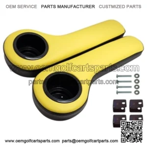 Padded Rear Seat Armrest with Cup Holder - Black/Yellow - for Golf Cart