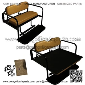 Performance Plus Carts TXT Golf Cart Flip Folding Rear Back Seat Kit - Tan Cushions