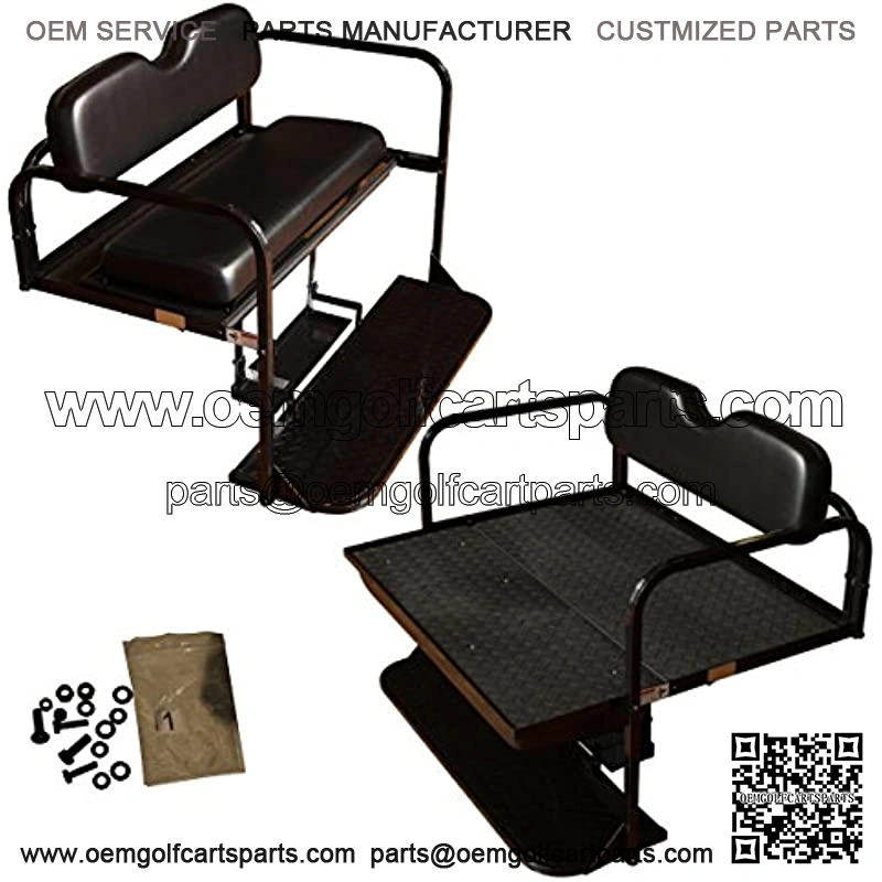 Performance Plus Carts EZGO TXT Golf Cart Flip Folding Rear Back Seat Kit - Black Cushions