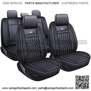 CLUB 5 Car Seat Covers Full Set with Waterproof Leather Universal Fit for Elantra Sonata Sportage RAV4 CRV Altima Accord Chevy Equinox (Black Full Set)