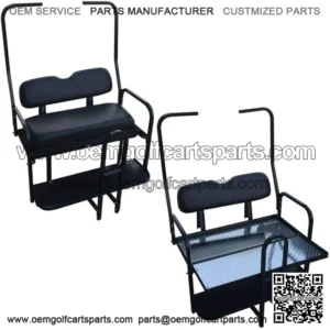 Club Car DS Golf Cart Flip Folding Rear Back Seat Kit with Diamond Plate - Black