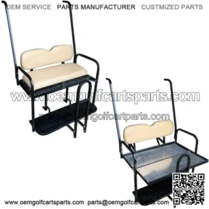 Yamaha G14,G16,G19 Golf Cart Flip Folding Rear Seat Kit with Diamond Plate - Tan