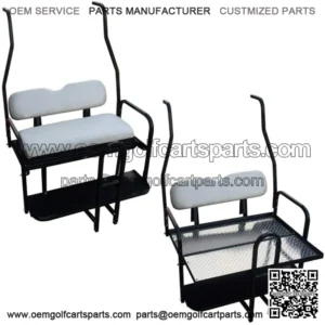 Club Car DS Golf Cart Flip Folding Rear Seat Kit Diamond Plate Deck - Off White