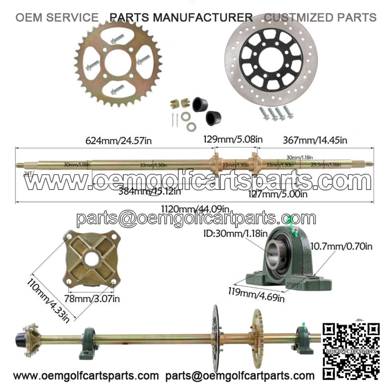 44" ATV Quad Go Kart Rear Live Axle Kit Sprocket Brake Disc Wheel Hub Golf Cart