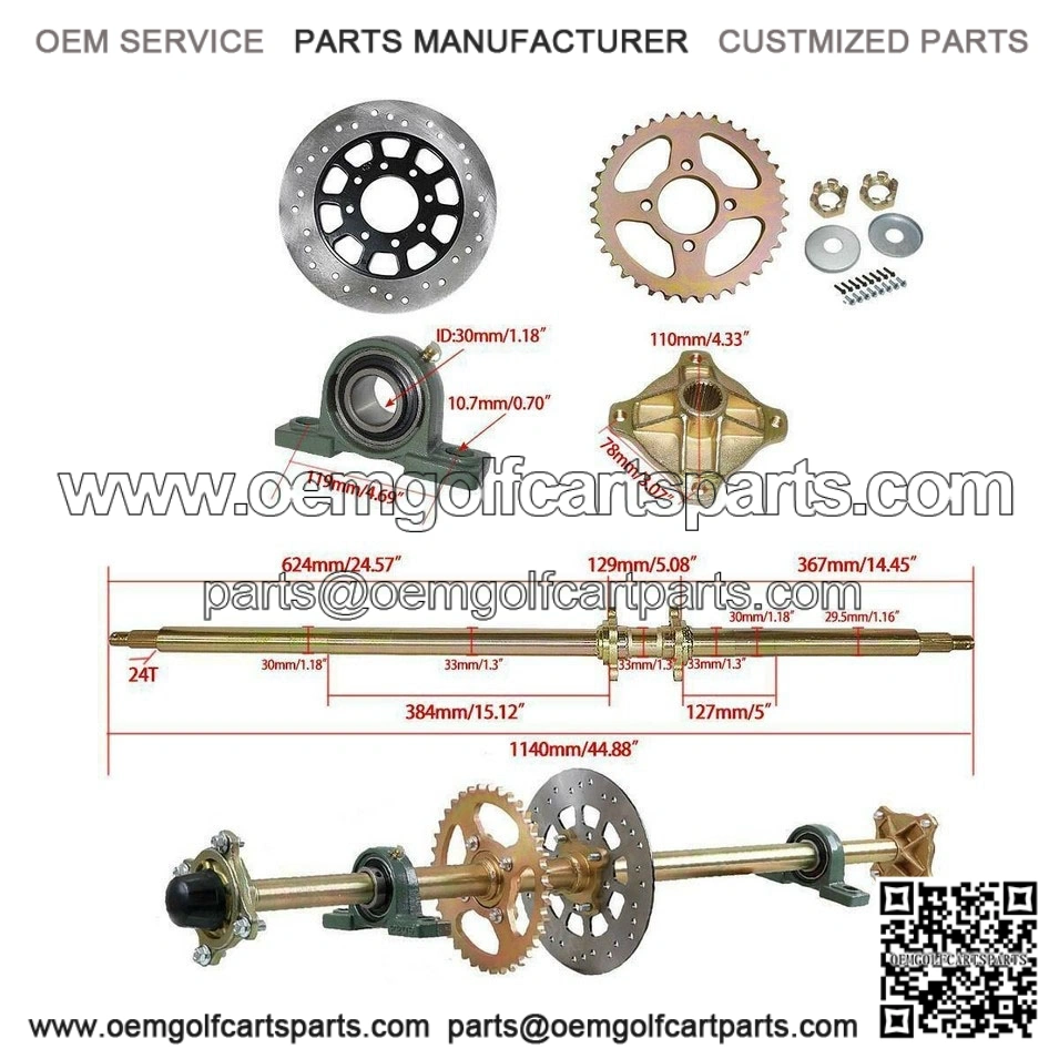 44.8" Complete Rear Live Axle Wheel Hub Kit for Go Kart, Golf Cart, ATV, Buggy, Quad - Image 2
